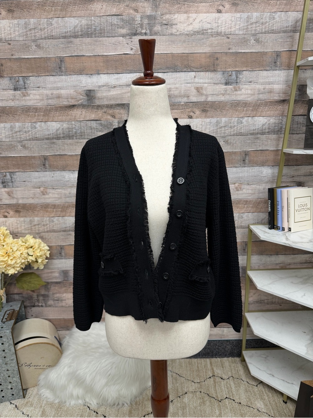 Adrianna Papell black open front textured cardigan NWT
